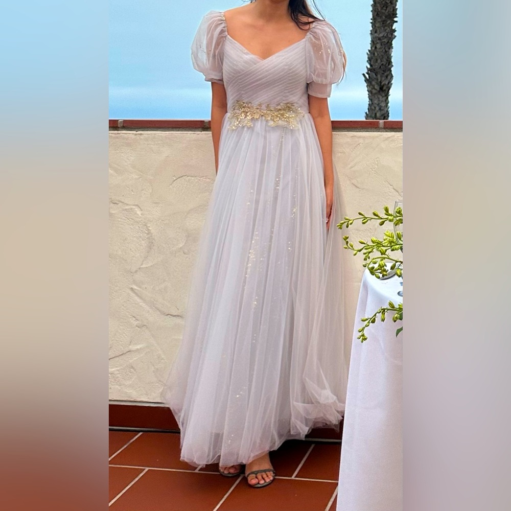 Grey tulle prom long dress bridesmaid dress—only wear once XL size